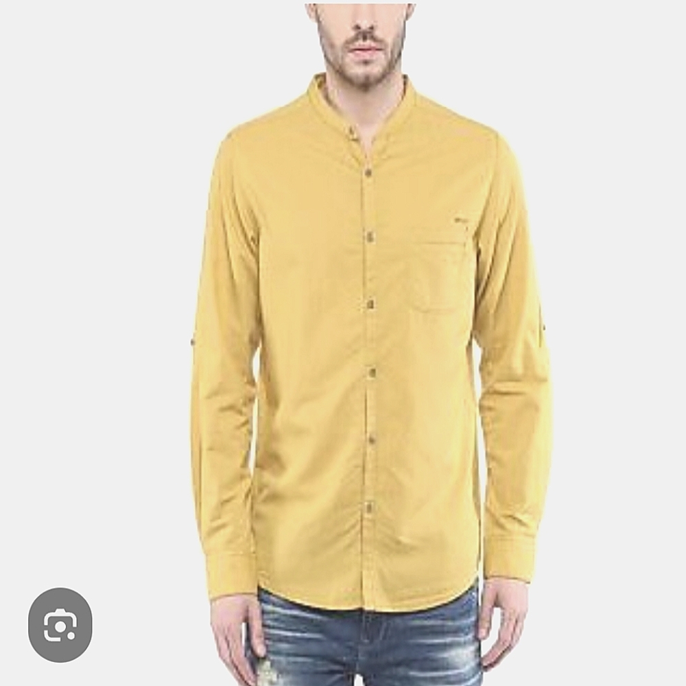 Mufti Yellow Mandarin/Chinese‎ Collar Full sleeves Casual